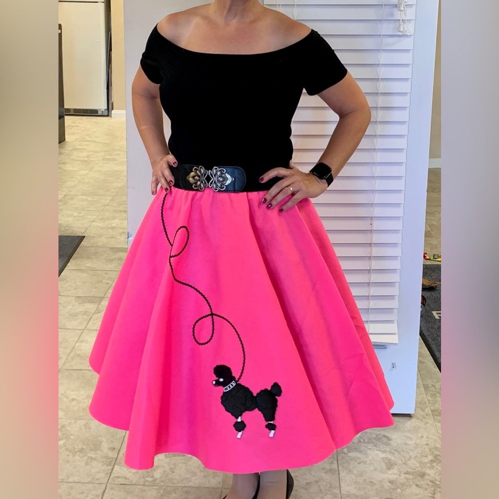 Poodle Skirt Costume with top worn once.  Pink & Black.  Well made size Med